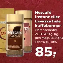 Kvickly Nescafé instant eller Lavazza hele kaffebønner tilbud