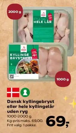 Kvickly Dansk kyllingebryst eller hele kyllingelår uden ryg tilbud