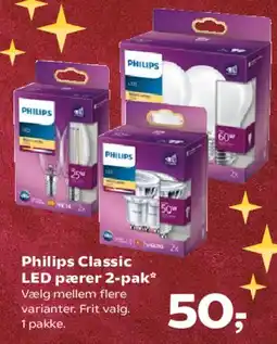 Kvickly Philips Classic LED pærer 2-pak tilbud