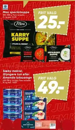 Bilka Udvalgte supper og konserves (Mou, Amanda, Glyngøre, Sæby) tilbud