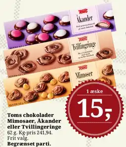 Dagli'Brugsen Toms chokolader - Mimoser, Åkander eller Tvillingerne tilbud
