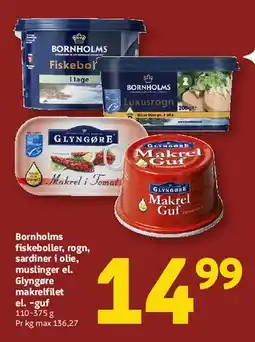 Løvbjerg Bornholms fiskeboller, rogn, sardiner i olie, muslinger el. Glyngøre makrelfilet el. -guf tilbud