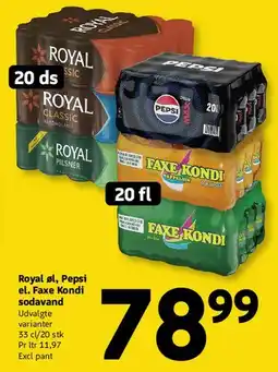 Løvbjerg Royal / Pepsi / Faxe Kondi sodavand (20-pak) tilbud