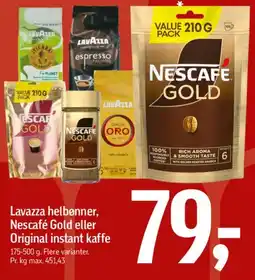 Føtex Lavazza helebønner, Nescafé Gold eller Original instant kaffe tilbud