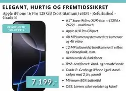 CBC Apple iPhone 16 Pro 128 GB (Sort titanium) eSIM - Refurbished Grade B tilbud