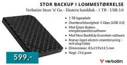 CBC Verbatim Store ‘n’ Go - Ekstern harddisk - 1 TB - USB 3.0 tilbud