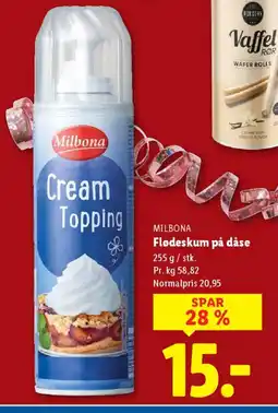 Lidl MILBONA Flødeskum på dåse tilbud