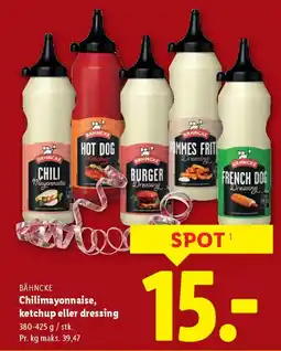 Lidl BÄHNCKE Chilimayonnaise, ketchup eller dressing tilbud