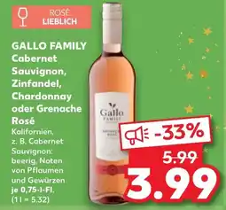 Kaufland DE GALLO FAMILY Cabernet Sauvignon, Zinfandel, Chardonnay oder Grenache tilbud