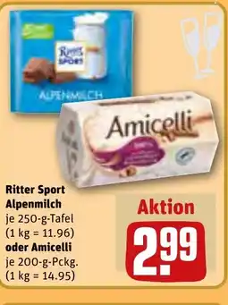 REWE DE Ritter Sport Alpenmilch oder Amicelli tilbud
