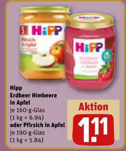 REWE DE Hipp Erdbeer Himbeere in Apfel oder Pfirsich in Apfel tilbud