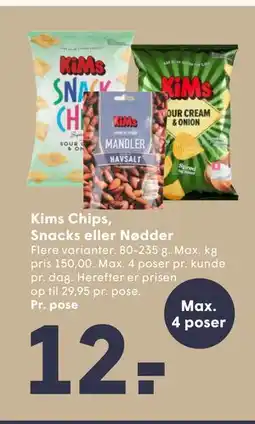 SPAR Kims Chips, Snacks eller Nødder tilbud
