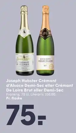 SPAR Joseph Hubster Crémant d’Alsace Demi-Sec eller Crémant De Loire Brut eller Demi-Sec tilbud