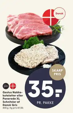 SPAR Gestus Nakkekoteletter eller Panerede XL Schnitzler af Dansk Gris tilbud