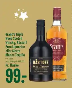 Min Købmand Grant’s Triple Wood Scotch Whisky, Råstoff Pure Liquorice eller Sierra Blanco Tequila tilbud
