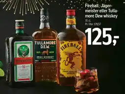 Føtex Fireball, Jäger- meister eller Tulla- more Dew whiskey tilbud