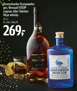 Føtex Drumshanbo Gunpowder gin, Renault VSOP cognac eller Talisker Skye whisky tilbud
