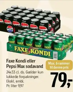 Føtex Faxe Kondi eller Pepsi Max sodavand tilbud