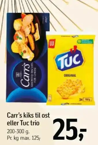 Føtex Carr's kiks til ost eller Tuc trio tilbud