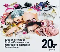 REMA 1000 20-pak næsemasker, 8-pak selfiemasker eller hårbøjle med nytårsdeko Flere varianter tilbud