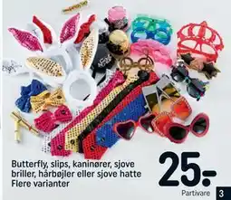 REMA 1000 Butterfly, slips, kaninører, sjove briller, hårbøjler eller sjove hatte Flere varianter tilbud