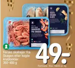 REMA 1000 Ferske skalrejer fra Skagen eller kogte krabbeklør 350-400 g tilbud