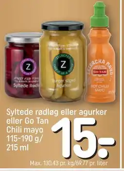 REMA 1000 Syltede rødløg eller agurker eller Go Tan Chili mayo 115-190 g/ 215 ml tilbud