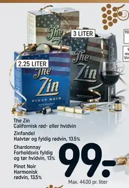 REMA 1000 The Zin Californisk rød- eller hvidvin Chardonnay Forholdsvis fyldig og tør hvidvin, 13% tilbud