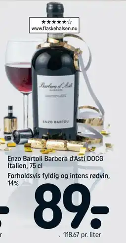 REMA 1000 Enzo Bartoli Barbera d'Asti DOCG Italien, 75 cl Forholdsvis fyldig og intens rødvin, 14% tilbud