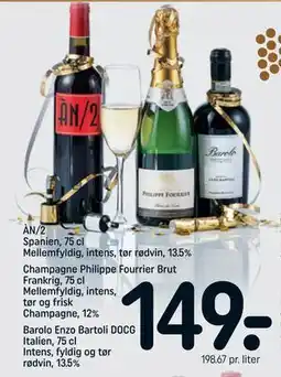 REMA 1000 Champagne Philippe Fourrier Brut Frankrig, 75 cl Mellemfyldig, intens, tør og frisk Champagne, 12% tilbud