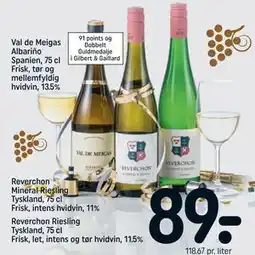 REMA 1000 Val de Meigas Albariño Spanien, 75 cl Frisk, tør og mellemfyldig hvidvin, 13.5% tilbud