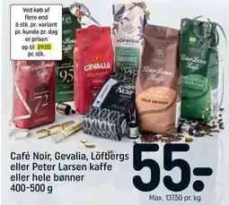 REMA 1000 Café Noir, Gevalia, Löfbergs eller Peter Larsen kaffe eller hele bønner 400-500 g tilbud
