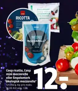 Coop 365 Coop ricotta, Coop mini mozzarella eller Ängalamark økologisk mozzarella tilbud