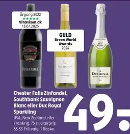 Coop 365 Chester Falls Zinfandel, Southbank Sauvignon Blanc eller Duc Royal Sparkling tilbud