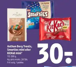 Coop 365 Anthon Berg Treats, Smarties mini eller KitKat mini tilbud