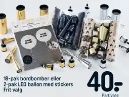 REMA 1000 18-pak bordbomber eller 2-pak LED ballon med stickers tilbud