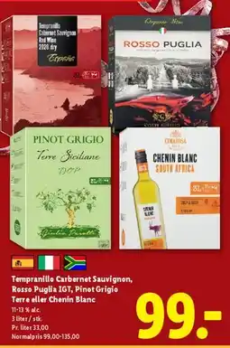 Lidl Tempranillo / Cabernet Sauvignon, Rosso Puglia IGT, Pinot Grigio Terre eller Chenin Blanc tilbud