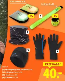 Lidl CRIVIT - frit valg: LED-magnetlys/smækbånd, halsedisse, hue eller handsker tilbud