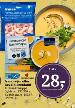 Dagli'Brugsen Irma rejer eller Royal Greenland hummersuppe tilbud