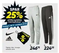 Bilka SPAR. 25% Fpå Nike og Adidas træningsbukser tilbud