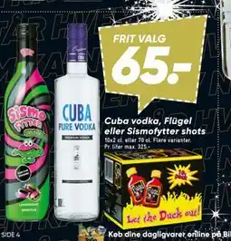 Bilka Cuba vodka, Flügel eller Sismofytter shots tilbud
