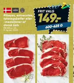 Bilka Ribeyes, entrecotes, tykstegsbøffer eller -medaljoner af dansk kalv tilbud
