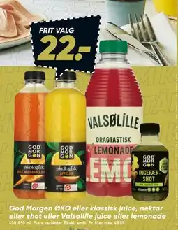 Bilka God Morgen ØKO eller klassisk juice, nektar eller shot eller Valsølille juice eller lemonade tilbud