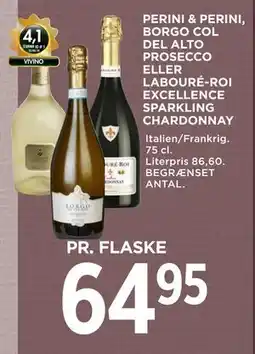 MENY PERINI & PERINI, BORGO COL DEL ALTO PROSECCO ELLER LABOURÉ-ROI EXCELLENCE SPARKLING CHARDONNAY tilbud