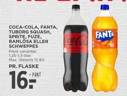 MENY COCA-COLA, FANTA, TUBORG SQUASH, SPRITE, FUZE, RAMLÖSA ELLER SCHWEPPES tilbud