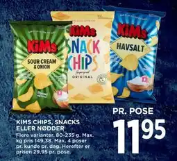 MENY KIMS CHIPS, SNACKS ELLER NØDDER tilbud