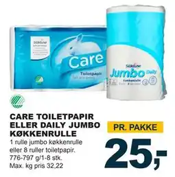 Let-Køb CARE TOILETPAPIR ELLER DAILY JUMBO KØKKENRULLE tilbud