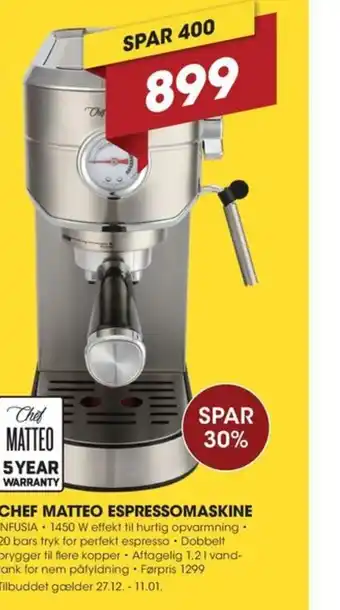 Punkt1 Chef matteo espressomaskine tilbud
