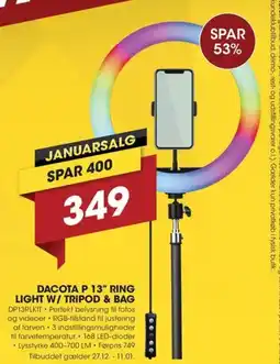 Punkt1 Dacota p 13" ring light w/ tripod & bag tilbud