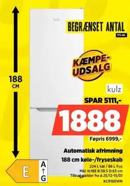 Power Kulz automatisk afrimning køle-/fryseskab tilbud